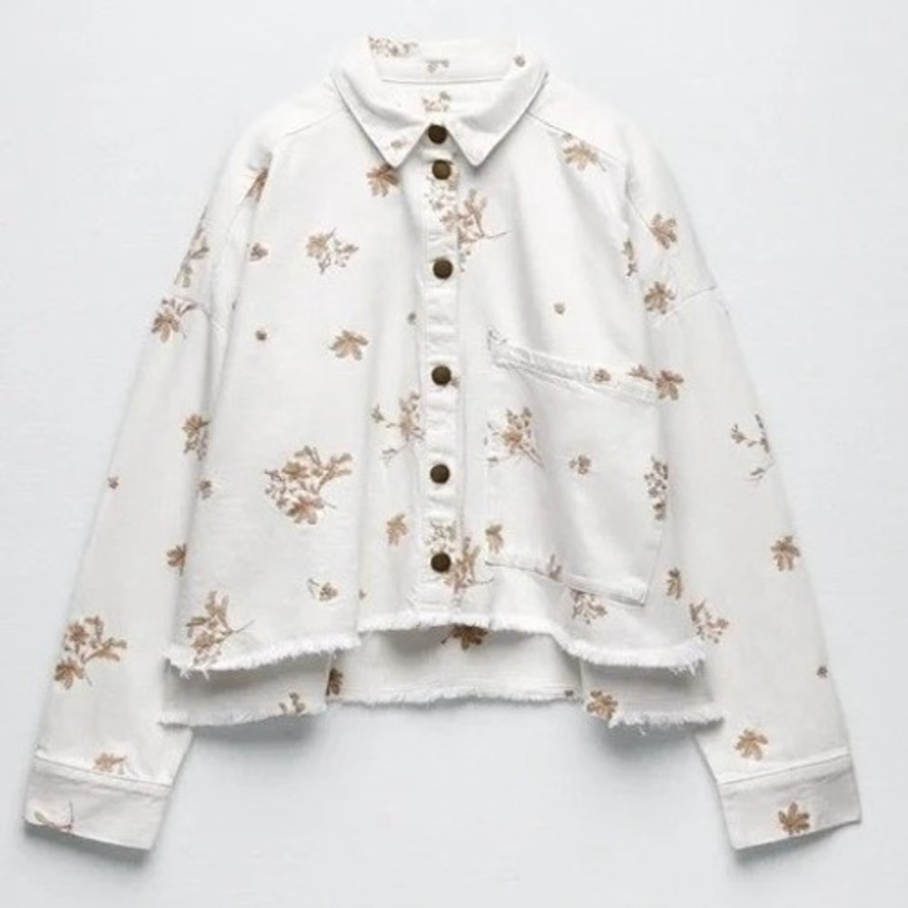ZARA cropped denim embroidered jacket overshirt
